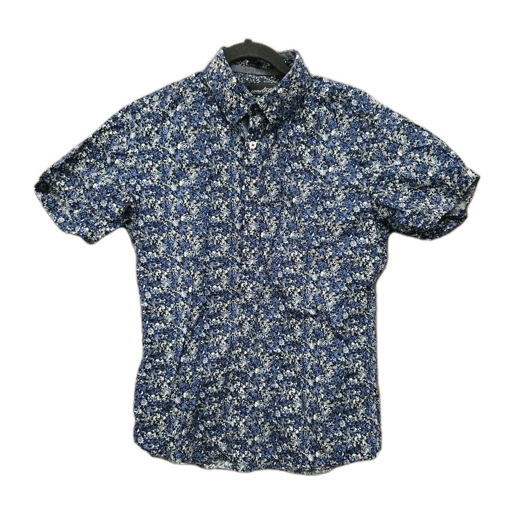 Coastal Blue Floral Print Button-Down Shirt Men’s Medium Short Sleeve Aloha